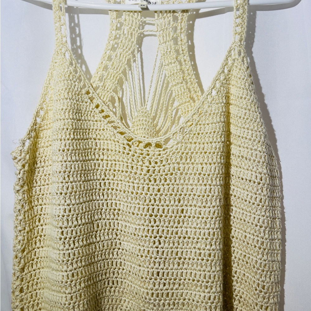 Cream Cropped Backless Crochet Tank Top